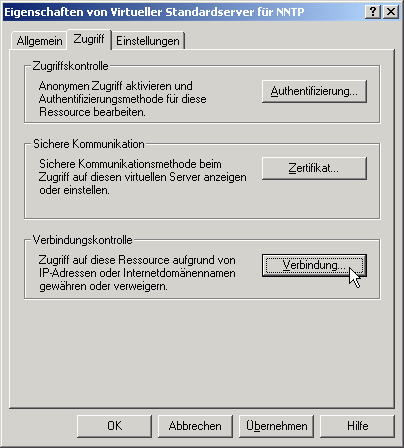 Registerkarte Zugriff - Verbindung