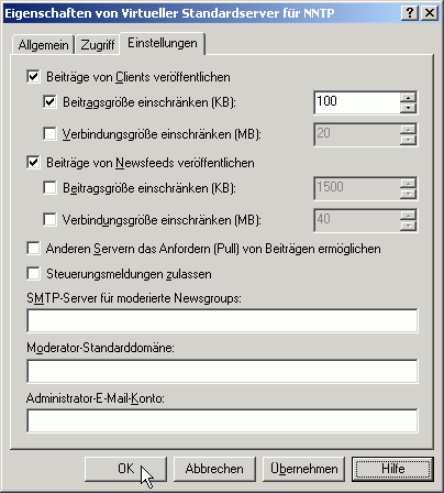 Registerkarte Einstellungen