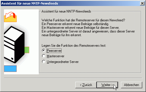 Assistent für neue NNTP-Newsfeeds - Remoteserver