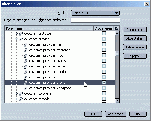 Abonnieren von Newsgruppen