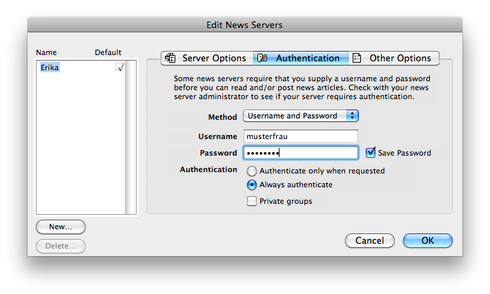 NewsWatcher - Authentication Options