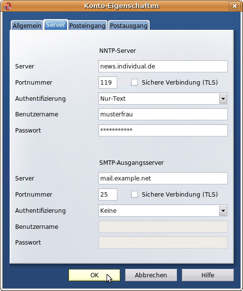 Sichere Verbindung (TLS) - nicht ankreuzen