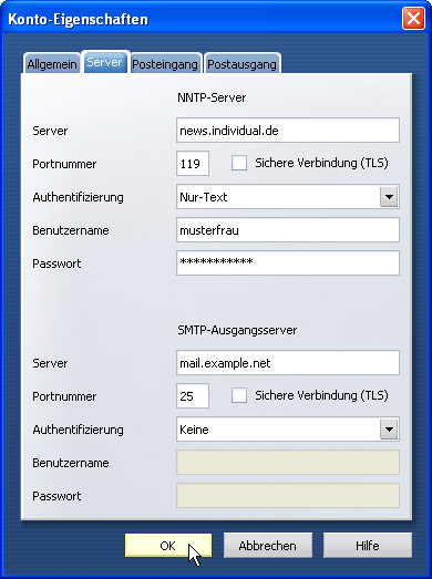 Sichere Verbindung (TLS) - nicht ankreuzen