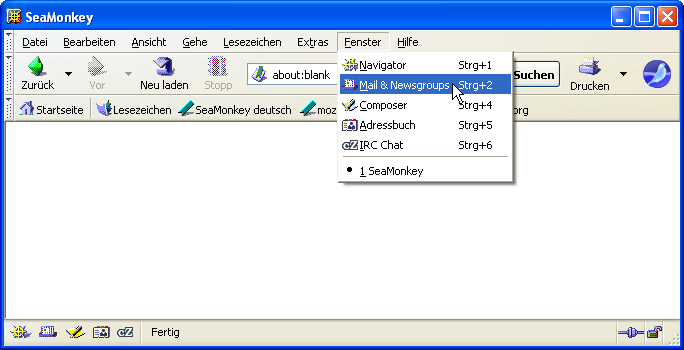 Menü: Fenster - Mail & Newsgroups
