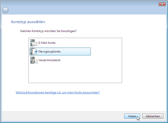 Assistent: Kontotyp - Newsgruppenkonto